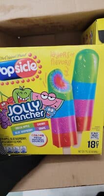 Popsicle, Jolly Rancher, Ice Pops, Grape, Cherry, Blue Raspberry And Green Apple, Artificially Flavored — Photo: Open Food Facts contributors, CC BY-SA