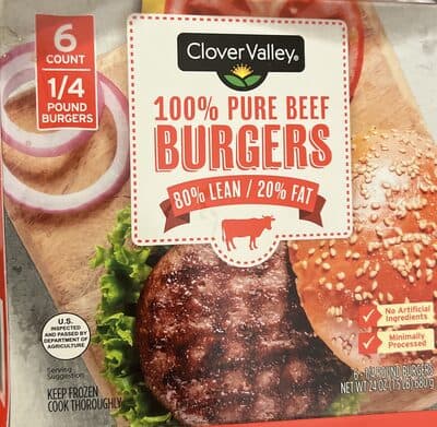100% beef burgers 80% lean / 20% fat — Photo: Open Food Facts contributors, CC BY-SA