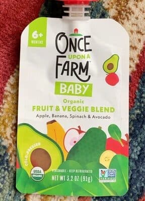 Baby Organic Fruit & Veggie Blend Apple, Banana, Spinach & Avocado — Photo: Open Food Facts contributors, CC BY-SA