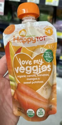 Love my Veggies organic carrots, bananas, mangos & sweet potatoes — Photo: Open Food Facts contributors, CC BY-SA