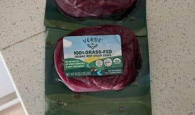 100% grass fed organic beef sirloin steak — Photo: Open Food Facts contributors, CC BY-SA