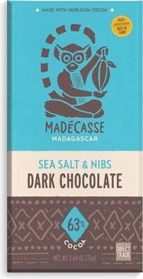 Organic Sea Salt & Nibs Dark Chocolate Bar 63% Cocoa — Photo: Open Food Facts contributors, CC BY-SA